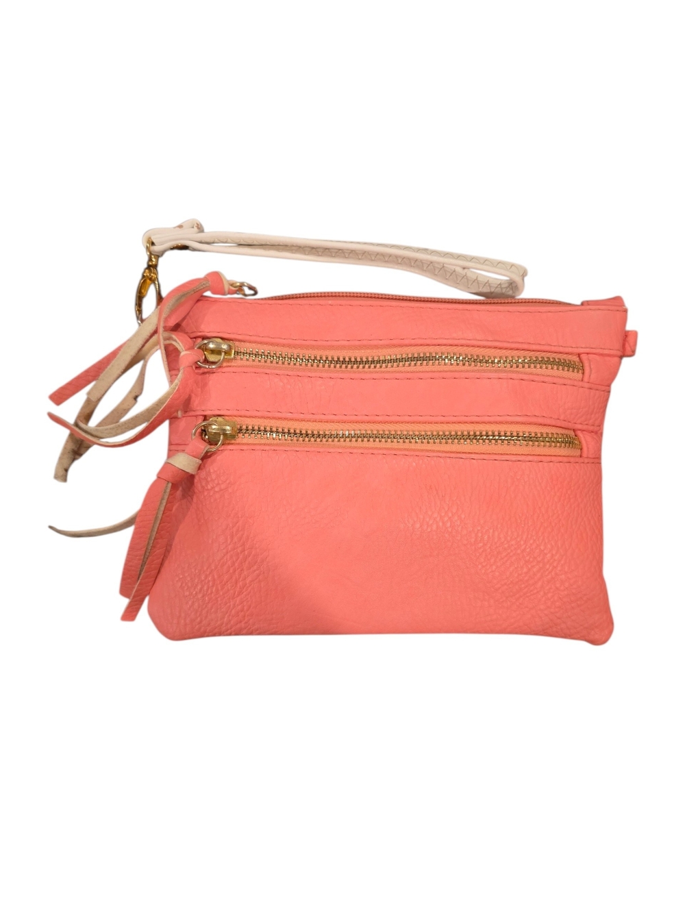 Coral Pink Leather Wristlet Purse